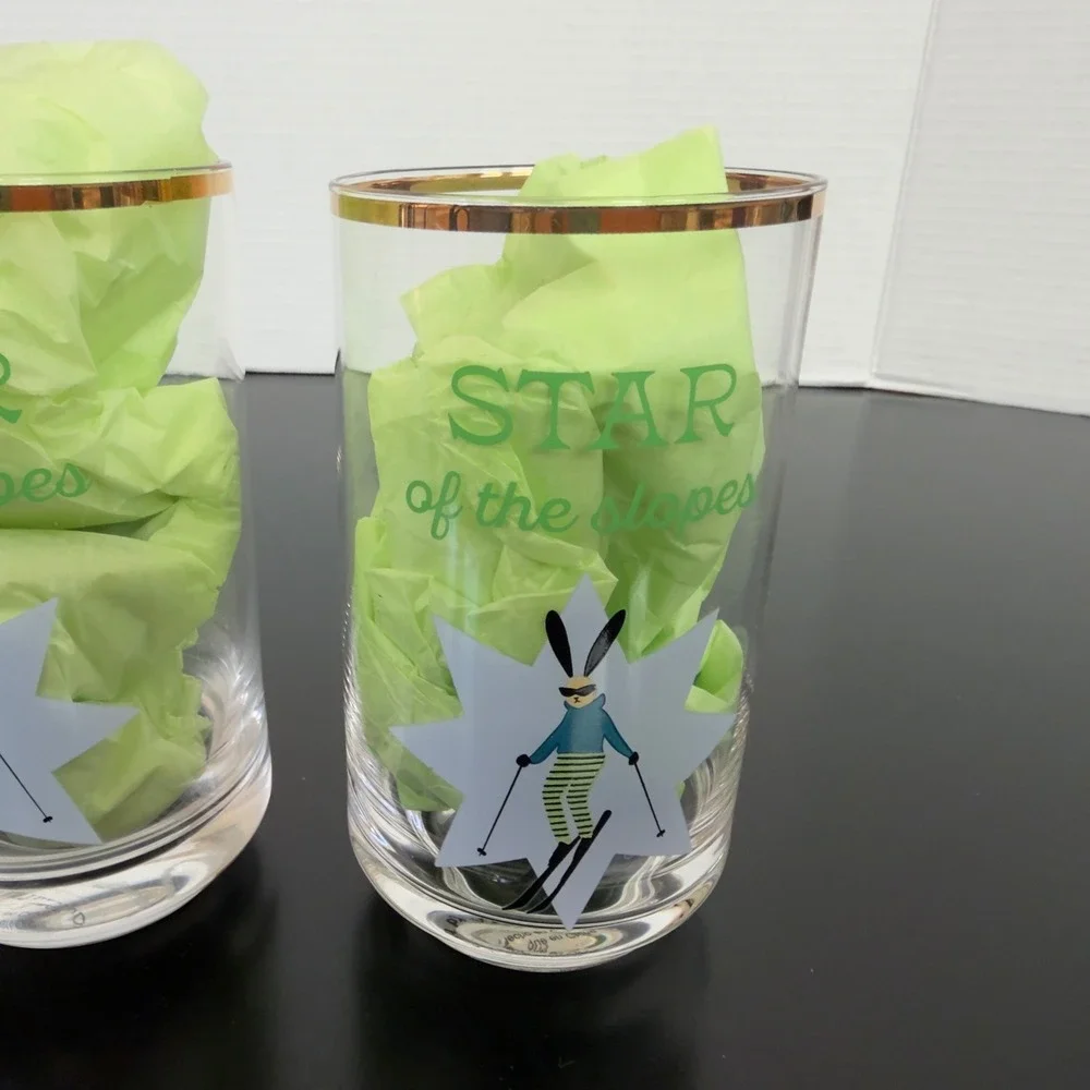 Anthropologie Highball Glasses Unisex OS Clear NEW Star of the Slopes Ski Bunny